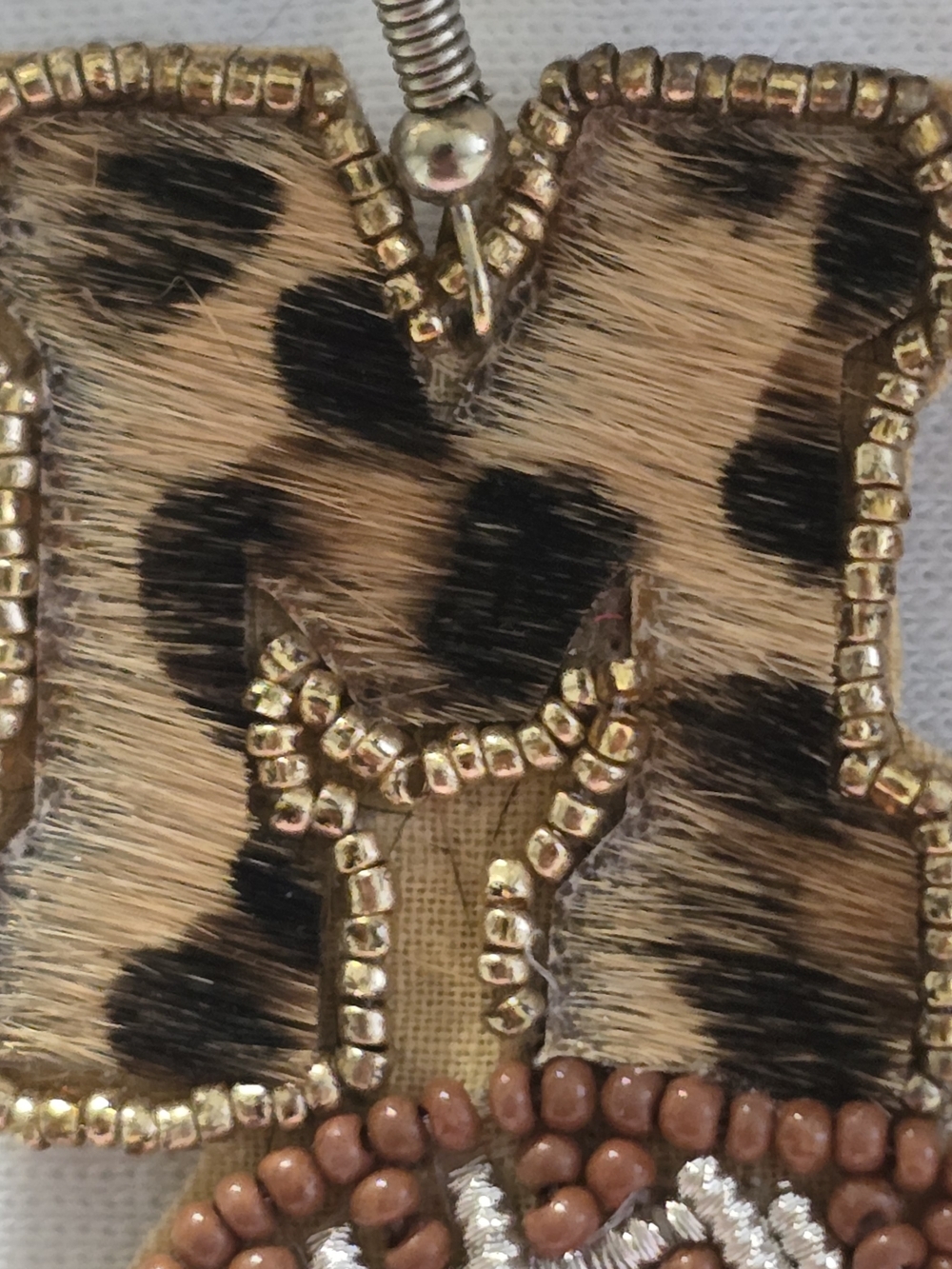 Football Earrings Leopard Beaded Game Day Drop Earrings Gold Brown 3in New - Picture 3 of 4